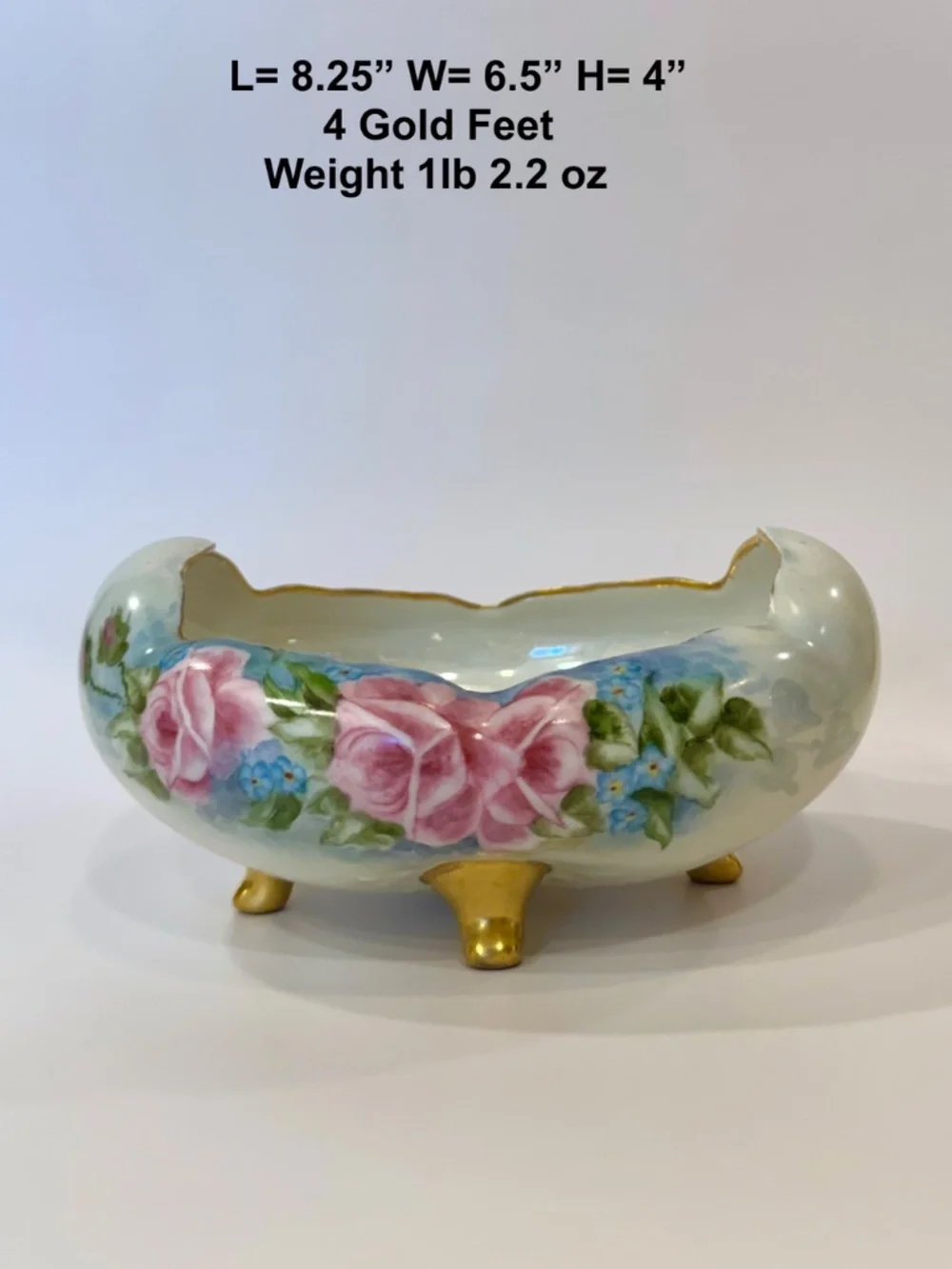 Antique Hand Painted Porcelain Footed Bowl Set 2pc Signed by Howe Royal Austria